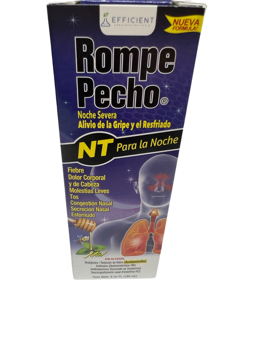 Rompe Pecho NT night time Syrup. Expectorant. Fast Acting, 6 Oz.